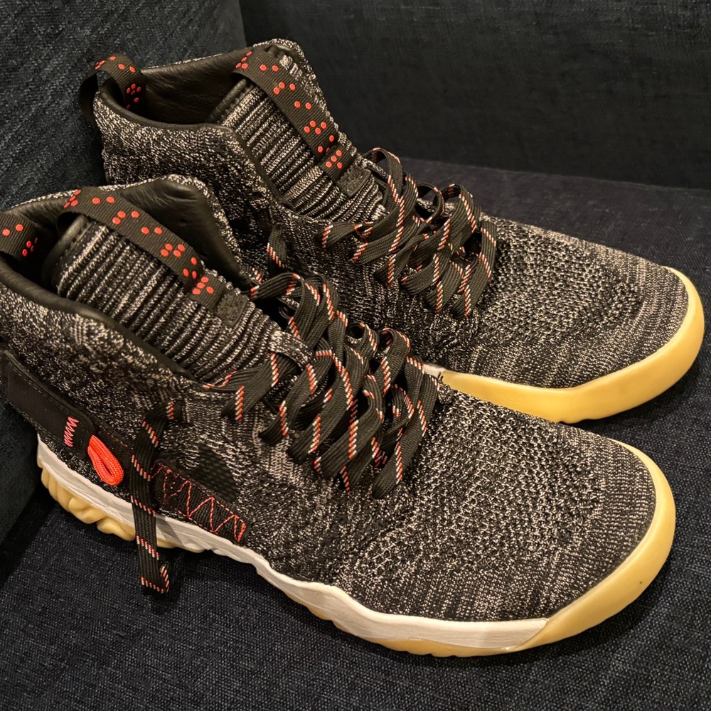 Jordan Knit High-Top Sneakers in Black and Orange